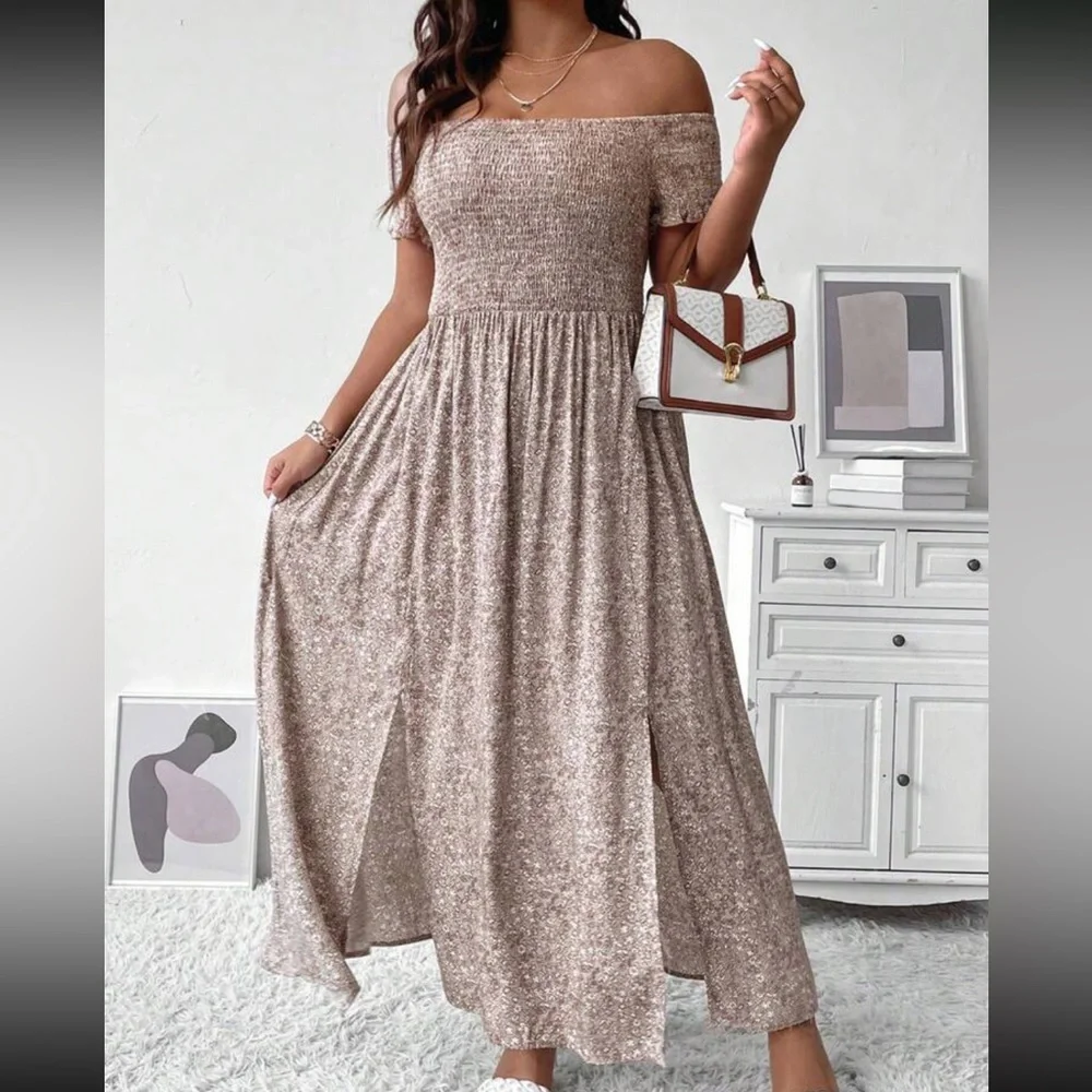 Boho floral off shoulder split thigh maxi dress - Picture 5 of 6
